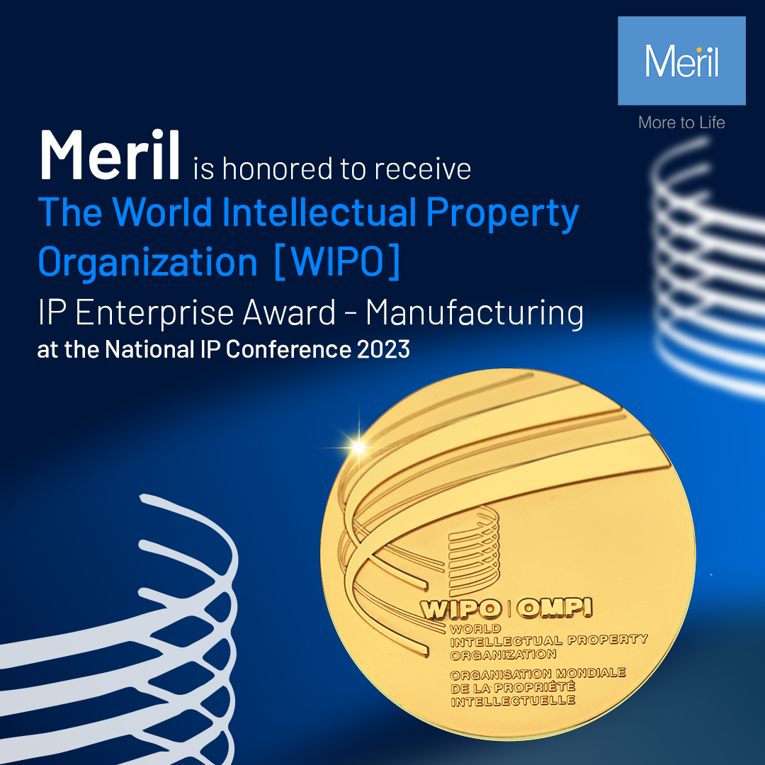 Meril Life Sciences is honored to receive the World Intellectual Property Organization (WIPO) IP Enterprise Award - Manufacturing at the National IP Conference 2023, organized by the Government of India.