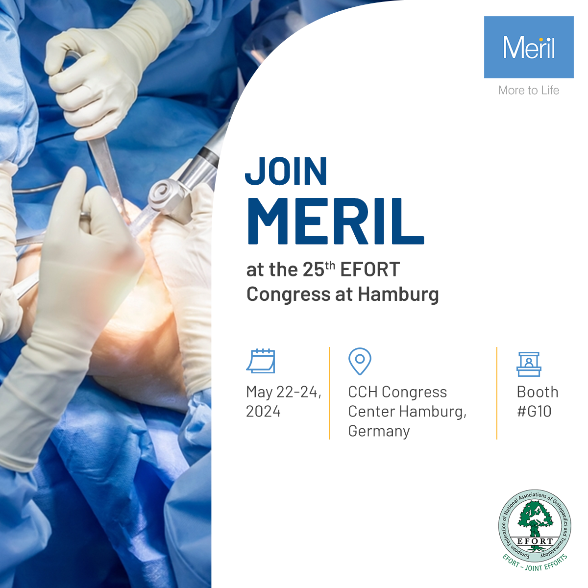 Meet Meril at the 25th EFORT Congress! Save the dates!